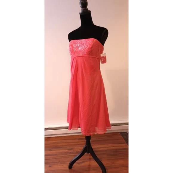 coral bridesmaid dresses short BABARONI Straight Across Strapless Short Bridesmaid Gown Coral Plus Size, Coral / US18 main image 1
